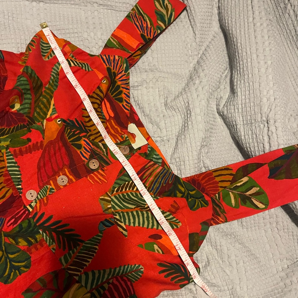 Farm Rio Red Forest Birds Tropical Linen Mini Dress - Picture 5 of 6
